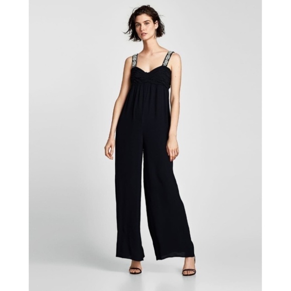 Zara Black Jewelled Strap Jumpsuit - Picture 1 of 7